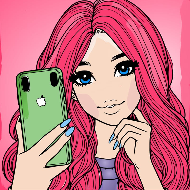 beautiful realistic girl holding iphone taking a selfie