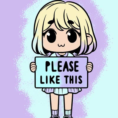 a girl holding a sign that says please like this one