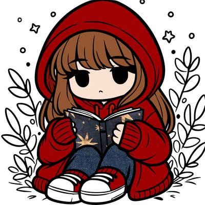 girl in oversized hoodie reading a book