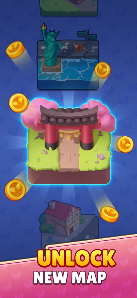 Flower zombie: City Defense - Una pantalla de juego que muestra los mapas desbloqueables para diferentes ciudades del mundo como Tokio y Nueva York en Flower Zombie City Defense