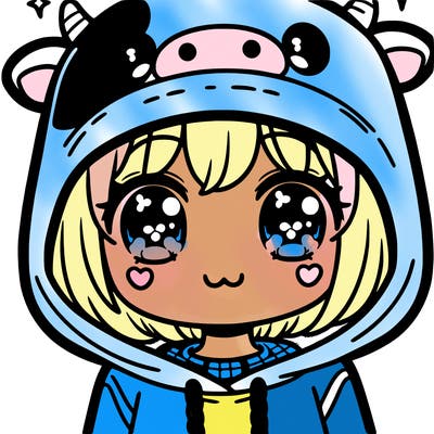 kawaii girl with cow hoodie