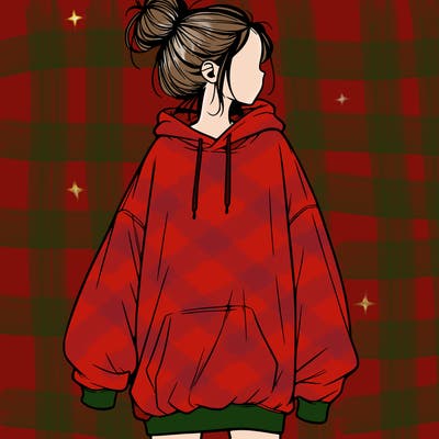realistic girl with a oversized sweatshirt on and a bun