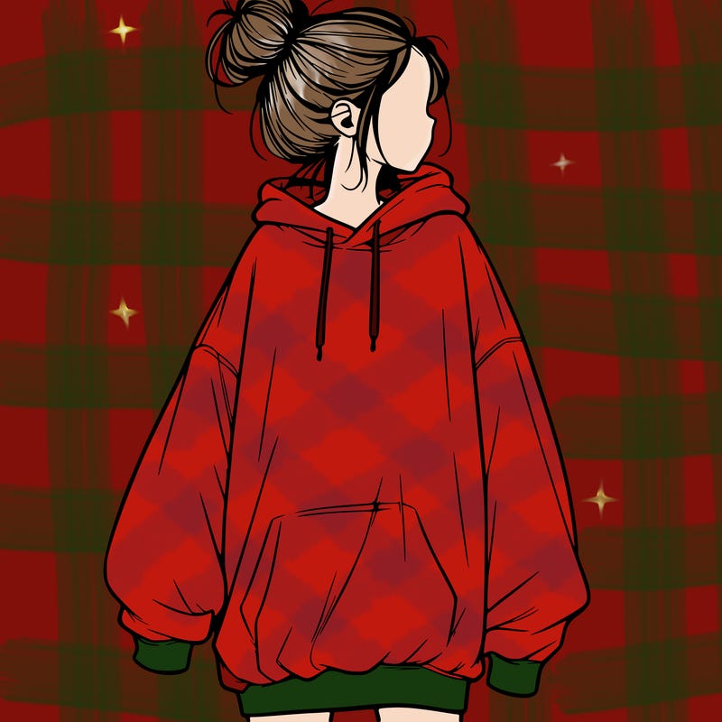 realistic girl with a oversized sweatshirt on and a bun