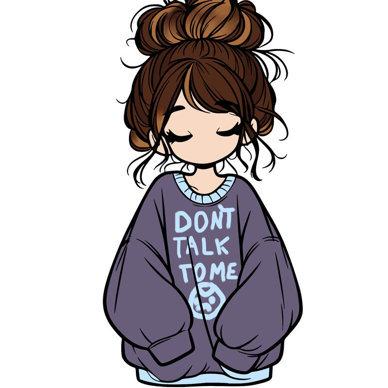 girl with baggy sweatshirt and messy bun