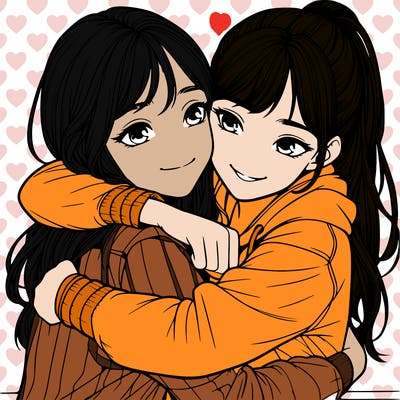 realistic 2 girls hugging each other