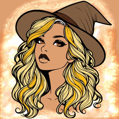 realistic witch girl with wavy hair and lips