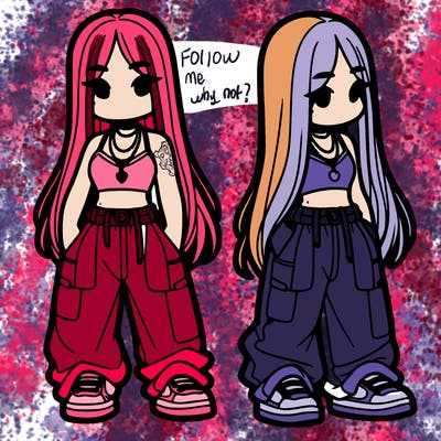 girl in baggy pants crop top and long hair