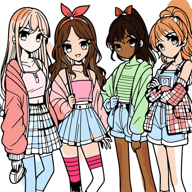 teen manga girls group of 4