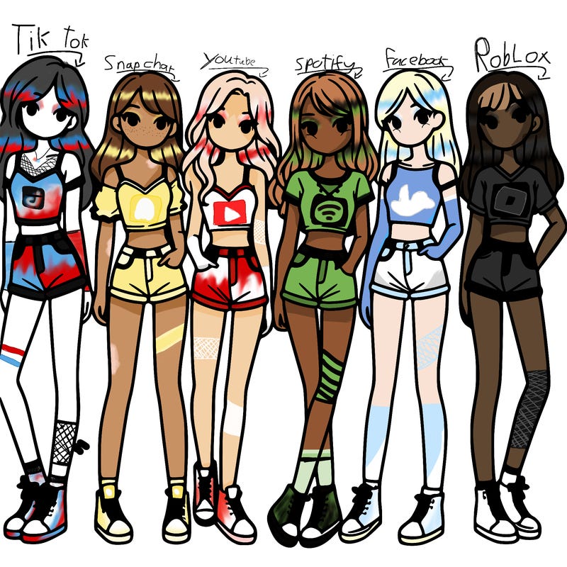 a group of girls wearing crop tops and shorts