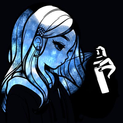 a realistic girl spray painting