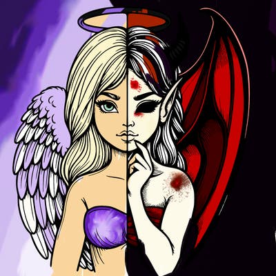 realistic angel half demon