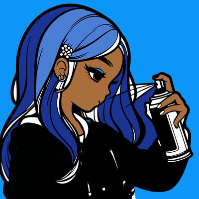 a realistic girl spray painting