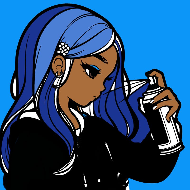 a realistic girl spray painting