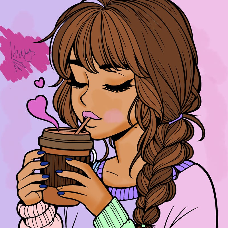 realistic girl drinking coffee