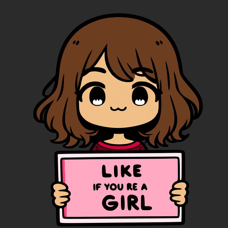 a cute girl holding a sign that says like if you’re a girl