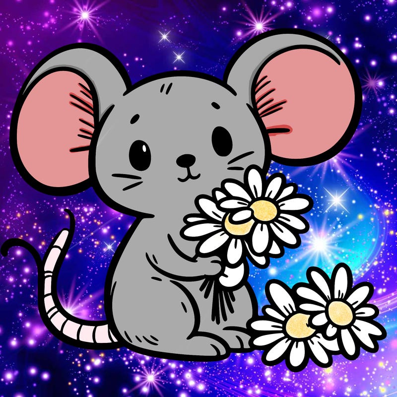 mouse holding daisies