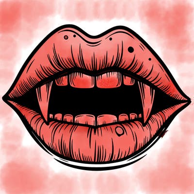 lips with vampire teeth