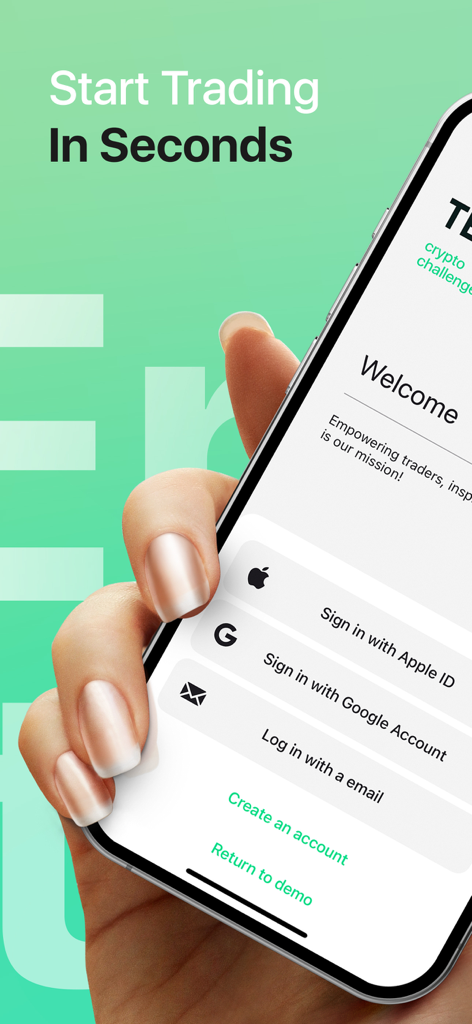 Tela de login do aplicativo de trading de cripto TEFS em um telefone celular