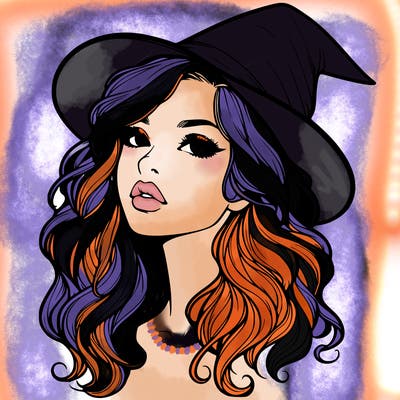 realistic witch girl with wavy hair and lips