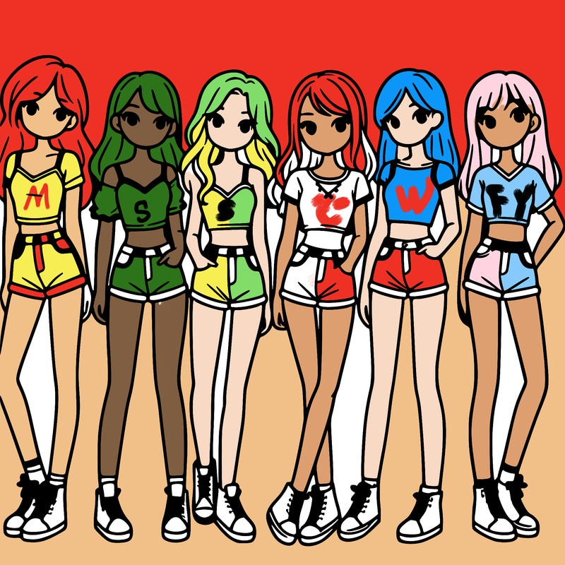 a group of girls wearing crop tops and shorts