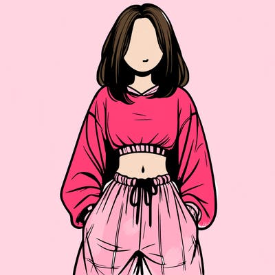 realistic girl faceless with baggy pants and a crop top