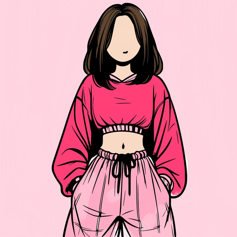 realistic girl faceless with baggy pants and a crop top
