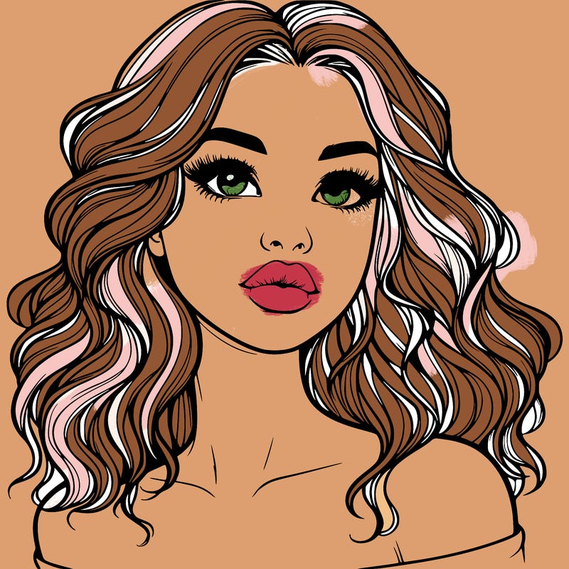 realistic girl with wavy hair and lips
