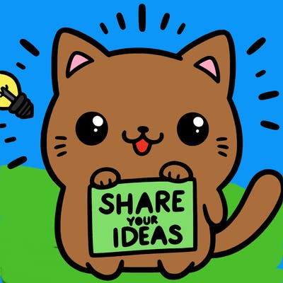 a cute cat saying share your ideas