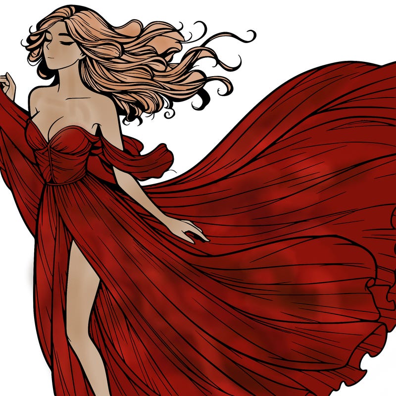 realistic woman in dress flowing the the wind