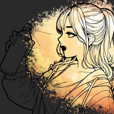 a realistic girl spray, painting