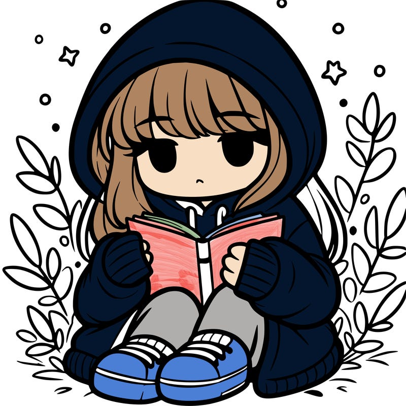 girl in oversized hoodie reading a book