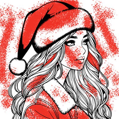 realistic girl in santa hat