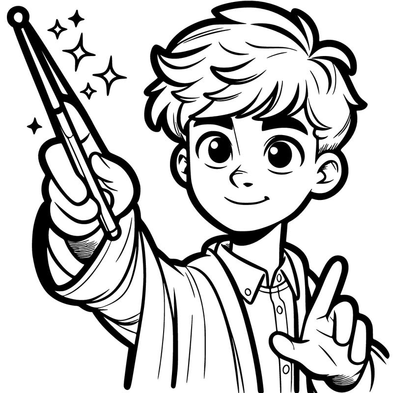 teen boy with a wand casting a spell