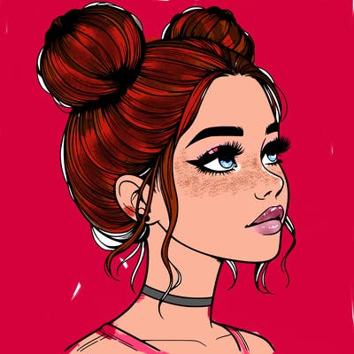 realistic girl with buns on the top of her head