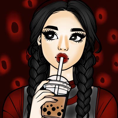 realistic girl with braided hair drinking boba