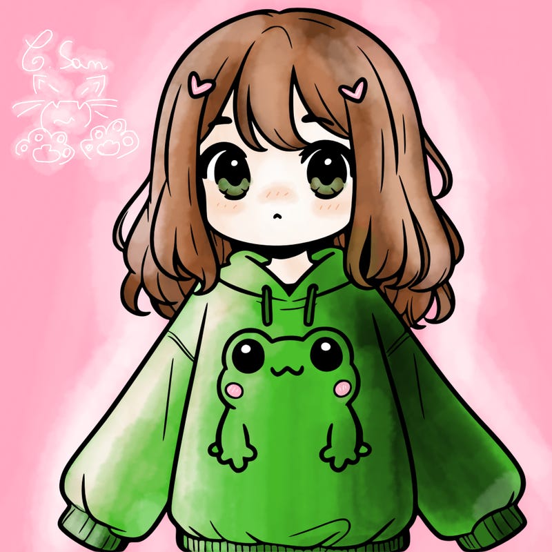 girl wearing frogging sweatshirt