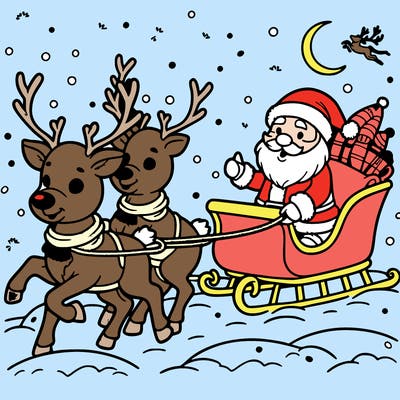 reindeer guiding santa's sleigh