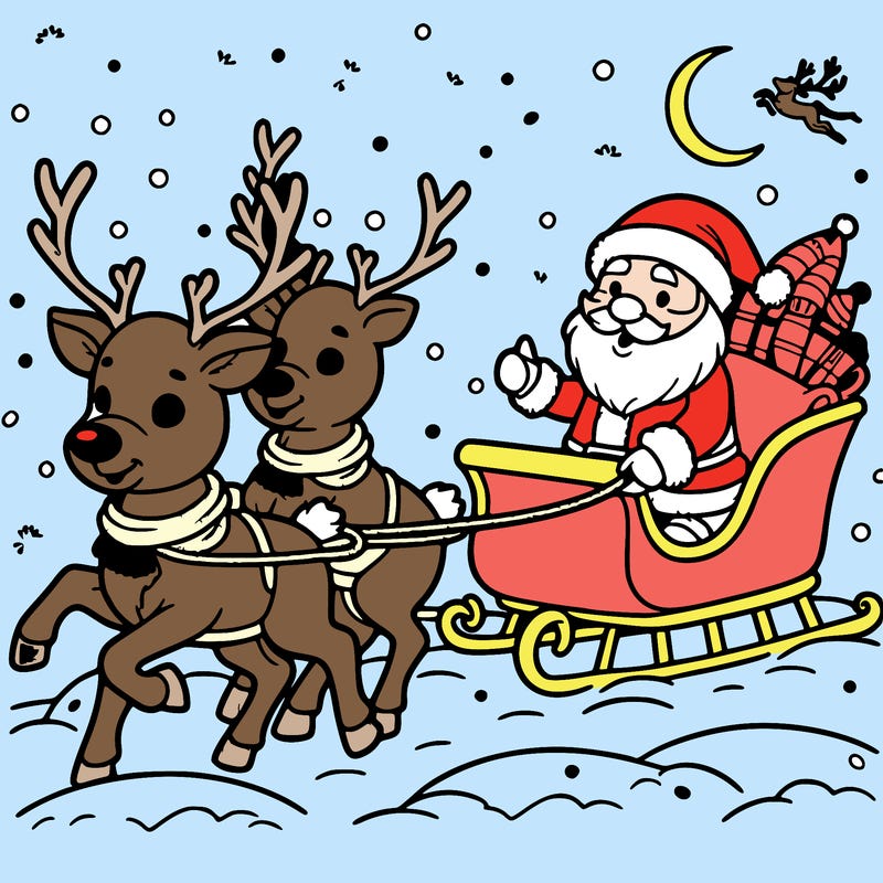 reindeer guiding santa's sleigh