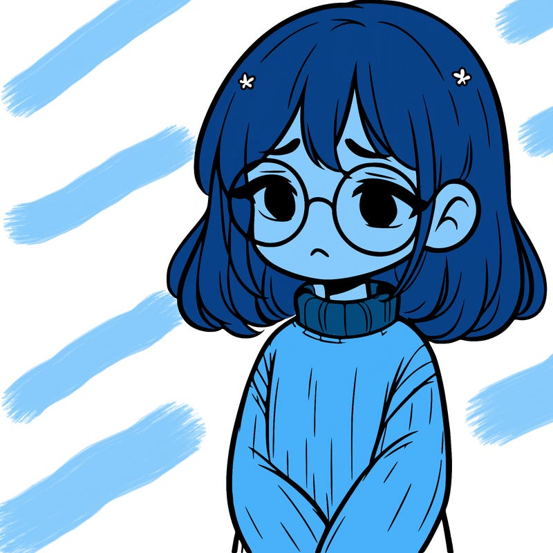 sad girl with glasses in a sweater
