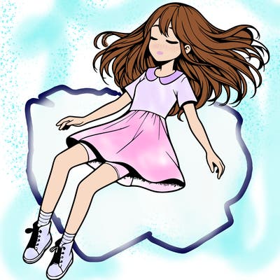 realistic girl floating