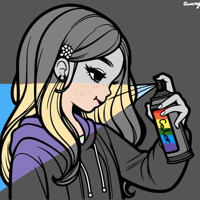 a realistic girl spray painting