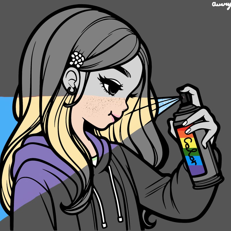 a realistic girl spray painting