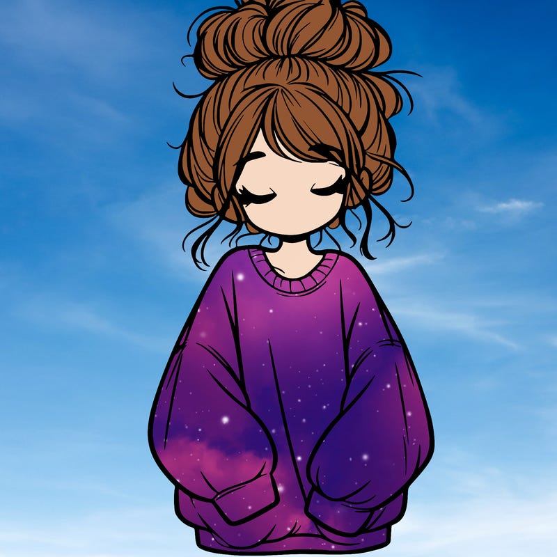 girl with baggy sweatshirt and messy bun