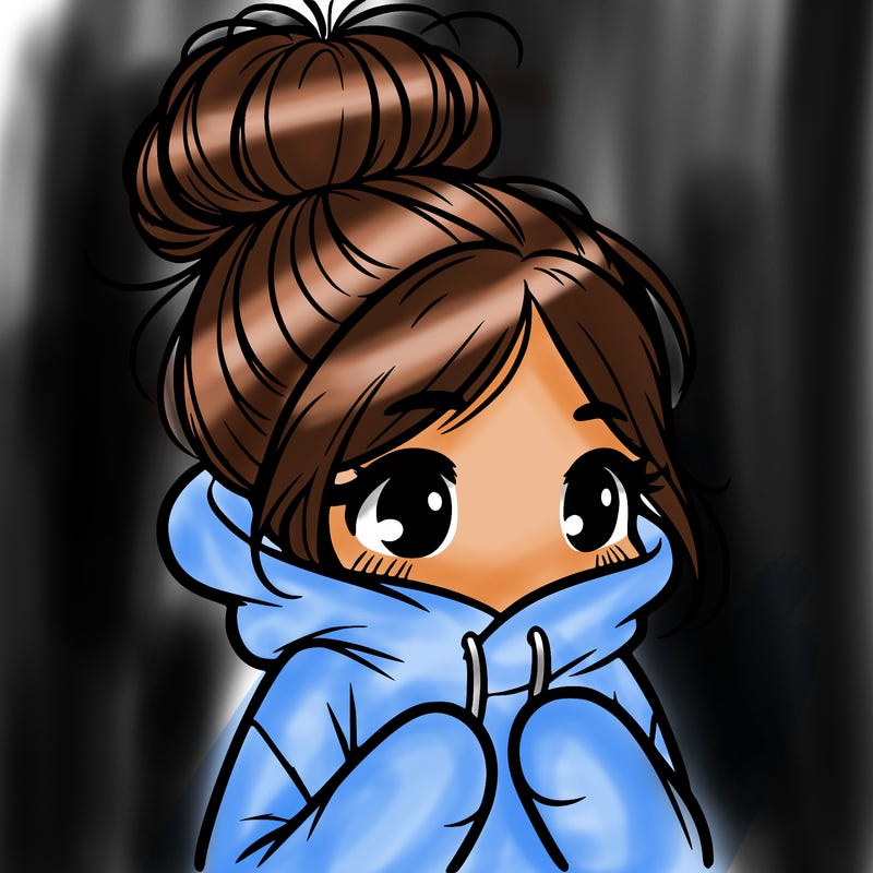 shy girl in big hoodie with messy bun