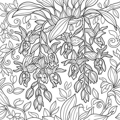 Immerse yourself in the exotic beauty of Stanhopea orchids with this stunning coloring template. Featuring their distinctive downward-blooming flowers and lush botanical elements, it offers a captivating artistic challenge for all ages.