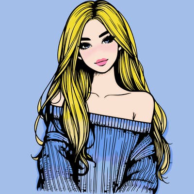 realistic girl with long hair wearing an off the shoulder sweater