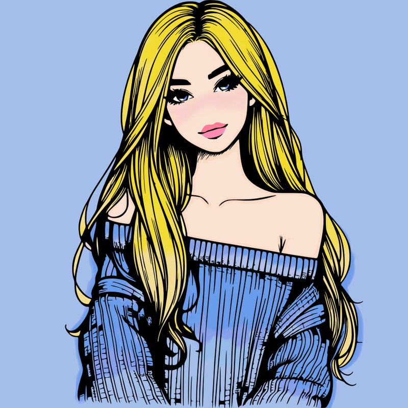 realistic girl with long hair wearing an off the shoulder sweater