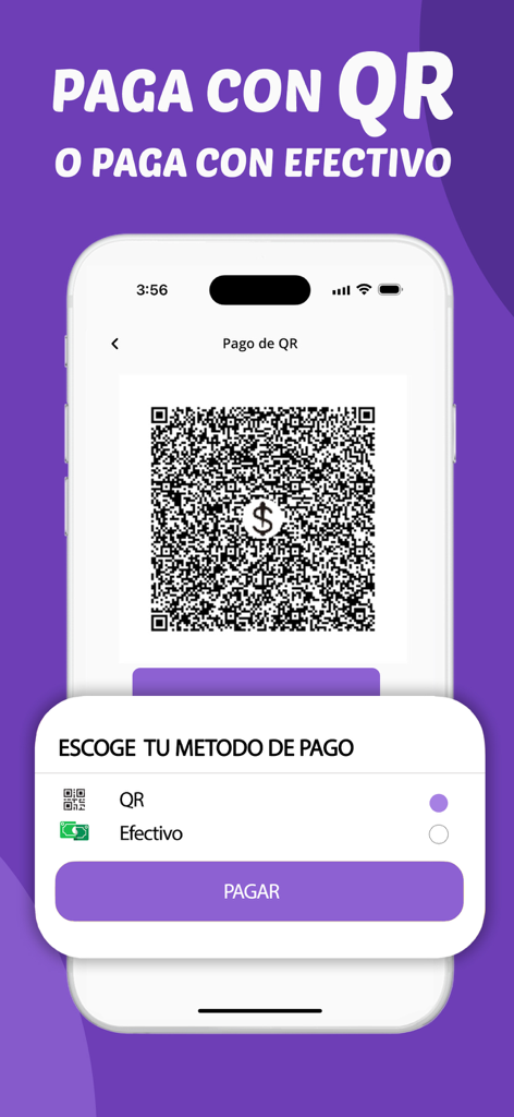 Listo - Delivery App - Tela de smartphone mostrando opções de pagamento para código QR e dinheiro no app de delivery Listo