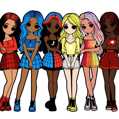 a group of girls realistic