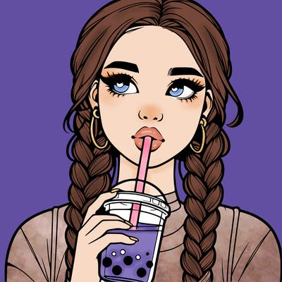 realistic girl with braided hair drinking boba